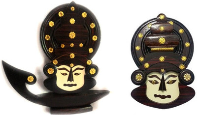 

keralashopee Kerala SOUVENIR Set - Boat With Brown MDF Kathakali Face and Wooden Kathakali Face Decorative Showpiece - 25 cm(Wooden, Brown)
