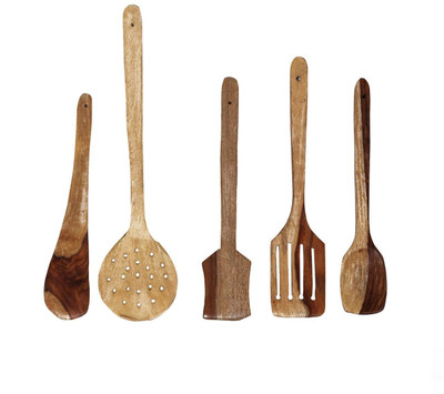 EtsiBitsi 5 piece cooking spoon Wooden Ladle(Brown, Pack of 5)