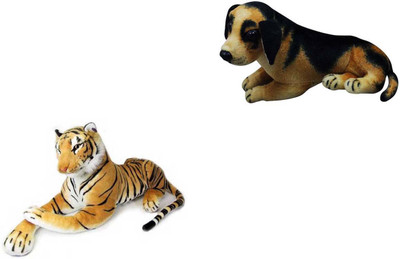 

ATTRACTIVE Beautiful soft touch Tiger & Dog Combo (pack of 2)- 30 cm - 30 cm(Brown)