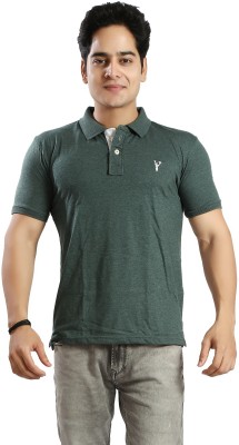 AWACK Solid Men Polo Neck Green T-Shirt