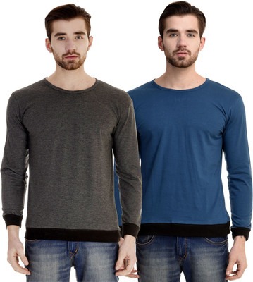 Mi Moda Solid Men Round Neck Grey T-Shirt(Pack of 2)