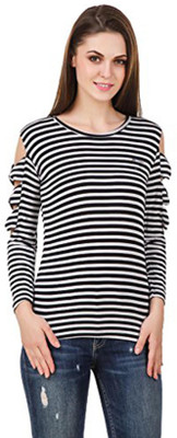 Mitra Creations Casual Full Sleeve Striped Women White, Black Top