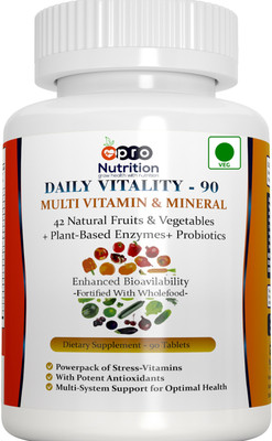 

ProNutrition Daily Vitality Multivitamin with 42 Vitamins & Minerals Enzymes & Probiotics - 90 Tablets, Fortified With Wholefoods & Herbal Ingredients for Enhanced Bio-Availability, - Rich in A, B ( B1 B2 B6 B7 B12) C , and D3 Vitamins And 42 Fruit & Vege
