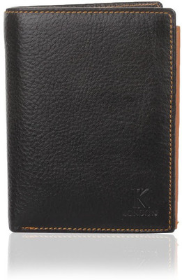 K London Men Casual, Formal Black, Tan Genuine Leather, Fabric Wallet(6 Card Slots)