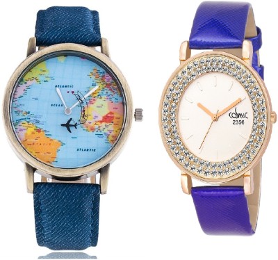COSMIC WORLD MAP MEN WATCH WITH DIAMOND STUDDED AND GLAMOROUS DIVA LADIES PARTY WEAR Watch  - For Couple   Watches  (COSMIC)