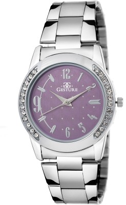 Gesture 08-Purple Crystal Diamond Studded Watch  - For Girls   Watches  (Gesture)
