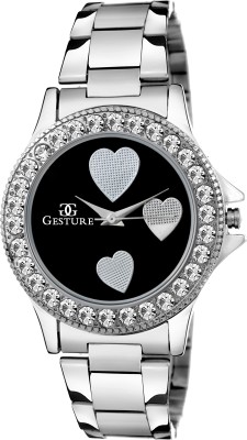 Gesture 09-Black Heart Dial Elegant Watch  - For Girls   Watches  (Gesture)