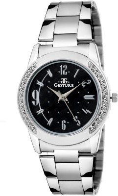 Gesture 08-Black Crystal Diamond Studded Watch  - For Girls   Watches  (Gesture)