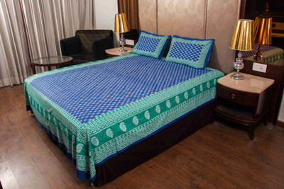 Crafts Bazzar Cotton Double Flat 120 TC Printed Bedsheet(Pack of 1, Blue, Green)