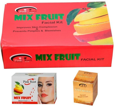 

Pink Root Mix Fruit Facial Kit, Mix Fruit and Gold Bleach Cream Pack of 3(Set of 3)