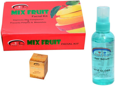

Pink Root Mix Fruit Facial Kit, Gold Bleach Cream, Hair Serum Pack of 3(Set of 3)