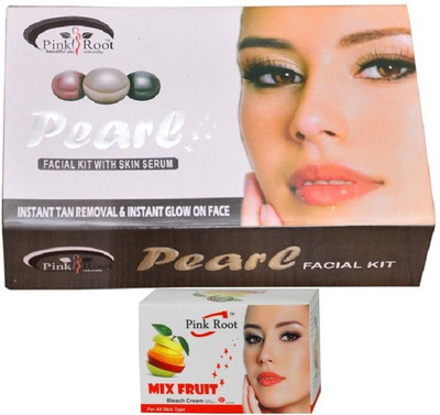 

Pink Root Pearl Facial Kit, Mix Fruit Bleach Cream Pack of 2(Set of 2)