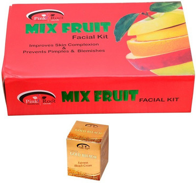 Pink Root Mix Fruit Facial Kit, Gold Bleach Cream Pack of 2(Set of 2)
