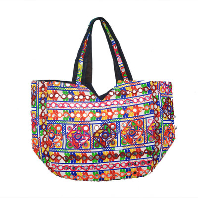 KUBER INDUSTRIES Multicolor Sling Bag Ethnic Embroidry Mirror Work Shoulder Bag in 'D' Design,Large