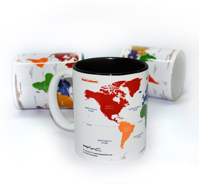 

Mapsofindia World Map Premium Coffee Ceramic Black -9.5cm*8.2cm Ceramic (350 ml) Ceramic Mug(350 ml), Black;white