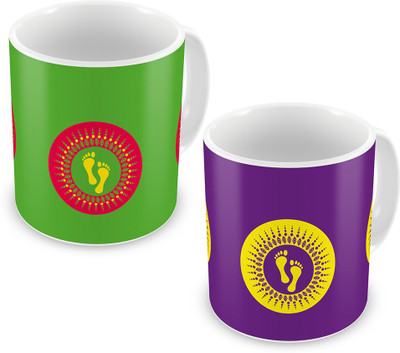 

Indigifts Best Festival Gifts Diwali Christmas New Year Kitchen Two Colour Laxmiji Mahalaxmi Ganesh footprints set of 2 Printed Best Quality Ceramics Home Family Friends Ceramic Mug(330 ml, Pack of 2), Multicolor