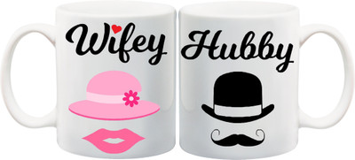 

Stylotrendz Wifey Hubby Perfect gift for birthday anniversary or valentines day Ceramic Mug(325 ml, Pack of 2), White