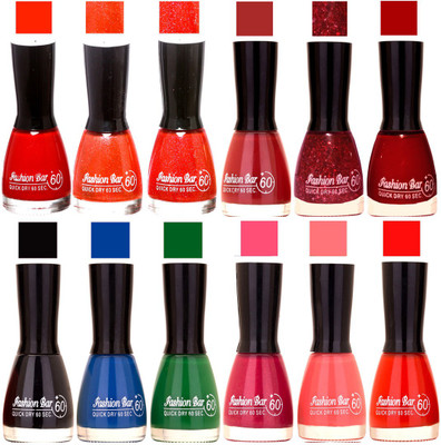 

Fashion Bar Red,Glitter Orange,Redish orange,Mauve,Glitter,Deep Red,Black,Blue,Green,Mazanta,Hot Pink,Sunset Red Nail polish Red,Glitter Orange,Redish orange,Mauve,Glitter,Deep Red,Black,Blue,Green,Mazanta,Hot Pink,Sunset Red(Pack of 12)