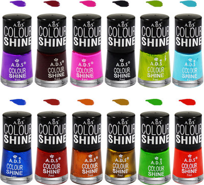 

ADS A2 Colour Shine Nail Paint Multicolor(Pack of 12)
