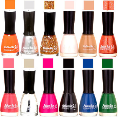 

Fashion Bar Light Orange,Silver,Glitter golden,White,Nude,Orange Jari,Pink,Transperent,Fuchsia pink,Black,Blue,Green Nail polish Light Orange,Silver,Glitter golden,White,Nude,Orange Jari,Pink,Transperent,Fuchsia pink,Black,Blue,Green(Pack of 12)