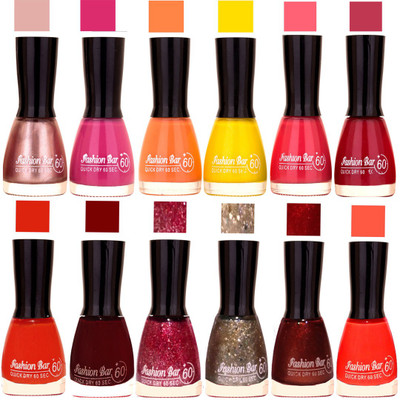

Fashion Bar Precious Pink,Purple,Peach,Yellow,Pink,Mauvish Pink,Orange,Maroon,Glitter,Silver Jari,Deep Jari,Neon Orange Nail polish Precious Pink,Purple,Peach,Yellow,Pink,Mauvish Pink,Orange,Maroon,Glitter,Silver Jari,Deep Jari,Neon Orange(Pack of 12)