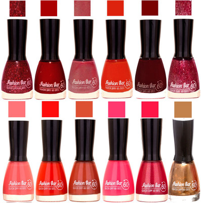

Fashion Bar Glitter,Cherry Red,Pearl Pink,Orange,Desert Red,Glitter,Hot Pink,Sunset Red,Nude Brown,Neon Pink,Mazanta,Copper Nail polish Glitter,Cherry Red,Pearl Pink,Orange,Desert Red,Glitter,Hot Pink,Sunset Red,Nude Brown,Neon Pink,Mazanta,Copper(Pack of