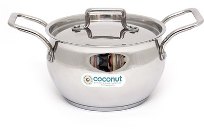 

Coconut Tri-Ply Pot Sandwich Bottom Pot 1.5 L with Lid(Stainless Steel, Induction Bottom), Silver