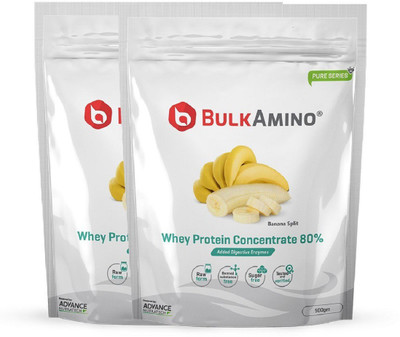 

Advance Nutratech Bulkamino Whey Protein Concentrate 80 % Raw Protein 500 Gram Banana Supplement Powder(pack of 2)1 kg with 16 Servings. Protein Blends(1 kg, Banana)