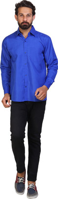 Akaas Men Solid Formal Blue Shirt