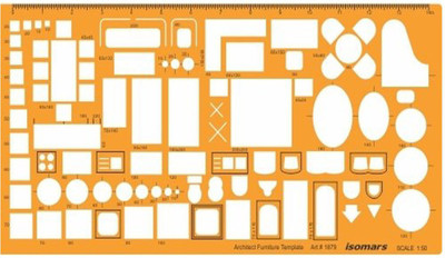 

Isomars 1879 1:50 Scale Architectural Drawing Architect Technical Drafting Supplies - Furniture Symbols for House Interior Floor Plan Design Stencil(Pack of 1, Laser Cut & Engraved)