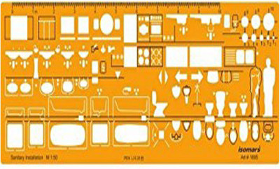 

Isomars 1895 1:50 Scale Architectural Sanitary Plumbing Fixtures Architect Drafting Stencil(Pack of 1, Laser Cut & Engraved)
