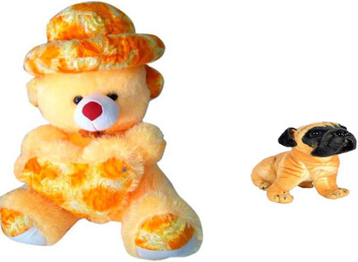 

ATTRACTIVE CUTE PUG DOG - (25 cm) With 3 Feet Yellow Teddy Bear with Cap & Heart - 90 cm(Yellow)