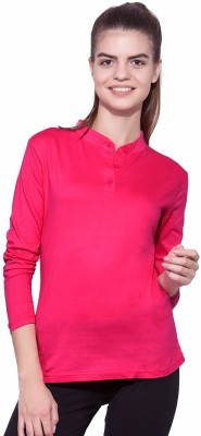 Ap'pulse Solid Women Polo Neck Pink T-Shirt