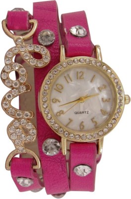 Freny Exim Fancy And Unique Love Bracelet Type Soft Pink Leather Strap Diamond Studded in Round Dial Watch  - For Girls   Watches  (Freny Exim)