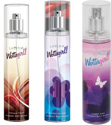 

LAYERR WOTTAGIRL AMBER KISS FRAGRANT BODY SPLASH + WOTTAGIRL MYSTIC ISLAND FRAGRANT BODY SPLASH + WOTTAGIRL VANILLA TWIST FRAGRANT BODY SPLASH Body Spray - For Women(135 ml)