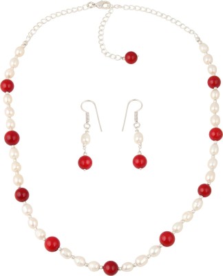 Pearlz Ocean Alloy Silver White, Red Jewellery Set(Pack of 1)