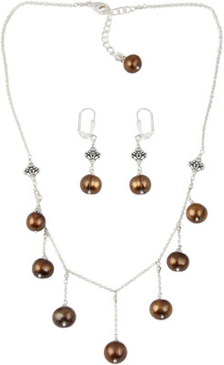 Pearlz Ocean Alloy Silver Brown Jewellery Set(Pack of 1)