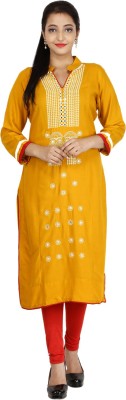 Be You Fashions Women Embroidered Straight Kurta(Yellow)