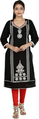 Be You Fashions Women Embroidered Straight Kurta(Black)