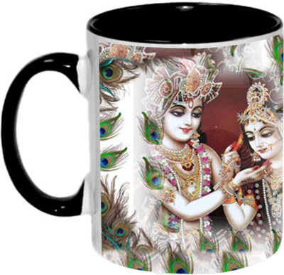 

Ashvah Radhe Radhe Ceramic Mug(350 ml), Black