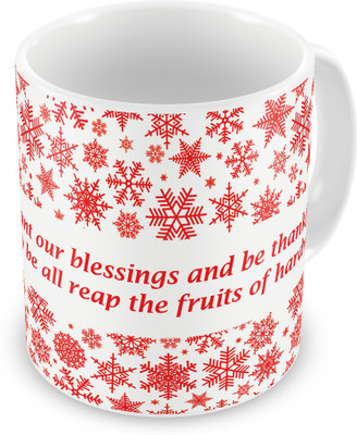 

Indigifts Count Our Blessings and Be Thankful Quote Ceramic Mug(330 ml), Red