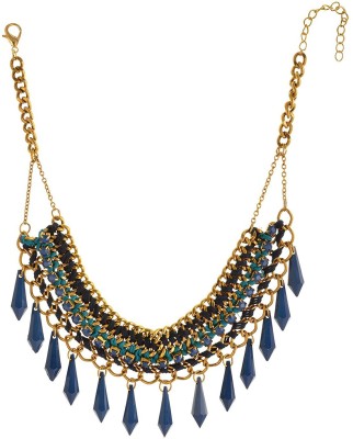 Fire Flies Blue & Gold Fabric & Metal Choker Necklace for Women (NP0022_BLUE) Alloy Necklace