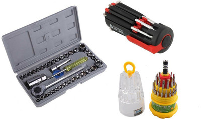 

Jackly Aiwa 40 pcs Combination Socket Set, 8 in 1 Screwdriver with 31 in 1 Screwdriver Set Combo Combination Screwdriver Set(Pack of 3), Multicolor