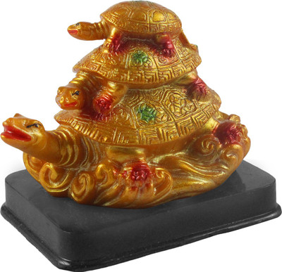 

estore VASTU FENG SHUI THREE TIERED TRIPLE TORTOISE ON STAND FOR SUCCESS AND GOOD FORTUNE Decorative Showpiece - 9 cm(Polyresin, Gold)