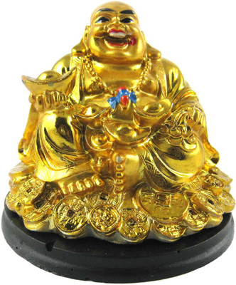 

estore VASTU FENGSHUI LAUGHING BUDHA BUDDHA WITH MONEY COIN AND INGOT FOR WEALTH AND GOODLUCK Decorative Showpiece - 8 cm(Polyresin, Gold)