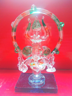 

MYEBIZSTORE Circle in trisul with ganesh crystal Decorative Showpiece - 8 cm(Crystal, Multicolor)