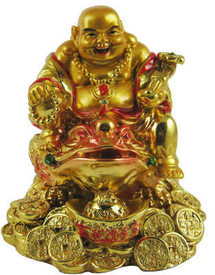

estore VASTU FENG SHUI LAUGHING BUDHA ON FROG FOR WEALTH POWER,PROTECTION AND GOODLUCK Decorative Showpiece - 10 cm(Polyresin, Gold)
