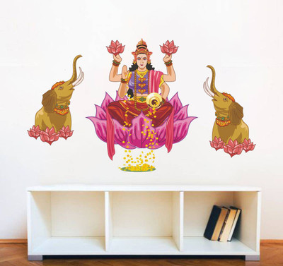 rawpockets 15 cm Goddess Laxmi with Elephant Self Adhesive Sticker(Pack of 1)