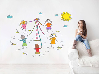 Rawpockets Kids Playing Line art - Kid's Room(65 cm X cm 95, Multicolor) available at flipkart for Rs.199