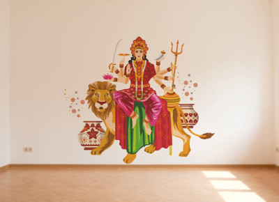 rawpockets 15 cm Goddess Durga with Lion Self Adhesive Sticker(Pack of 1)